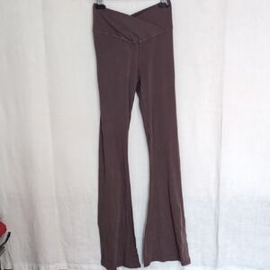 Aerie Taupe Grey Cross waist Flared Leggings Size Medium